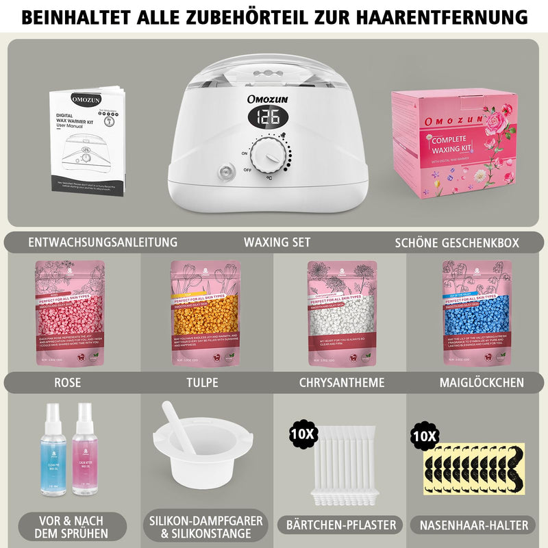 [Australia] - OMOZUN Waxing Set Wax Warmer Device: Wax Hair Removal Machine with LED Digital Display - Pure Natural Wax Machine for Depilatory Wax - Warm Wax Device Suitable for Nose Hair Wax (White) 1.36 kg (Pack of 1) White 
