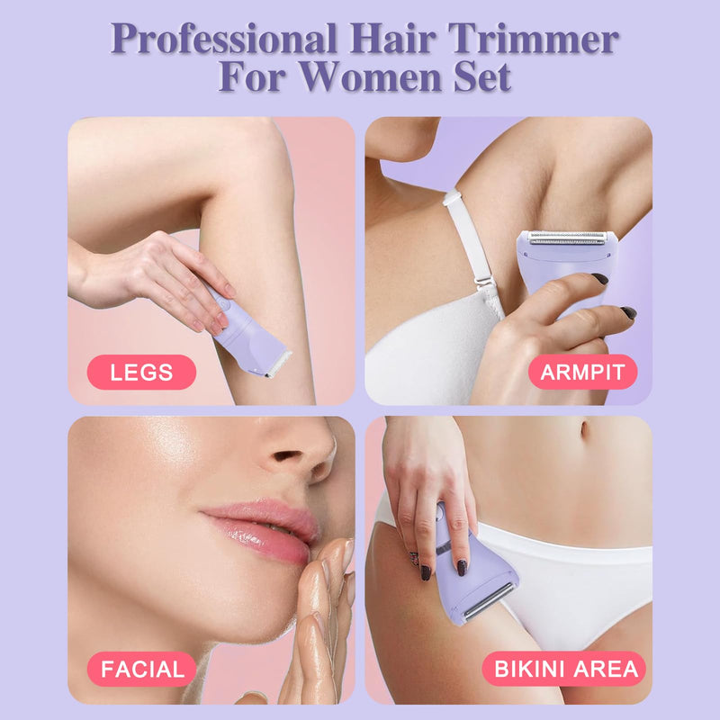 [Australia] - 3-in-1 Bikini Trimmer for Women, IPX7 Waterproof Electric Shaver for Women-Rechargeable Electric Razors for Pubic, Facial & Body Hair Trimmer with LED Display, Travel Kit & Painless Blades (Purple) Purple 