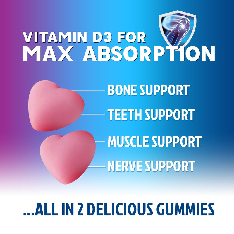Calcium Supplement Gummies - Sugar Free Calcium Gummy with Vitamin D3 for Best Absorption - Supports Immune Health, Bones & Teeth - Nature's Calcium Chews for Women & Men - Berry Flavor - 60 Gummies 60 Count (Pack of 1)