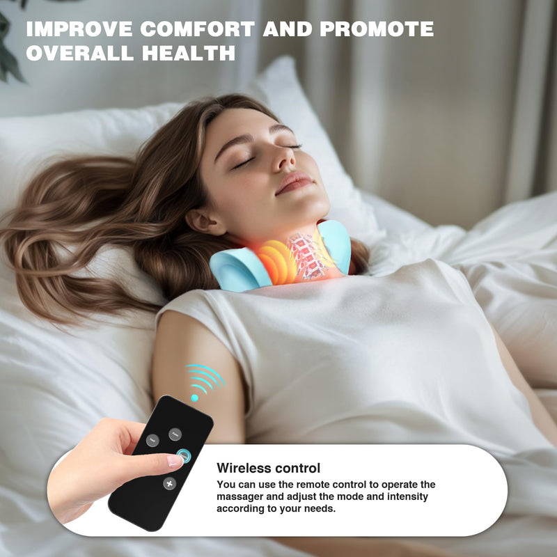 [Australia] - Neck Massager 2025, Neck and Shoulder Relaxer with Heat, 3 Modes, Portable Pillows for Pain Relief and Muscle Relax, 26¬∞ Angle Cervical Traction Device for Back, Shoulder Light Blue 