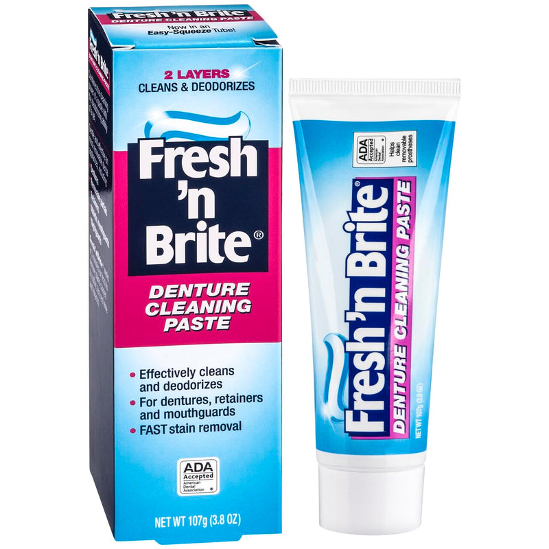 [Australia] - Fresh 'n Brite Denture Cleaning Paste For Dentures, Removable Partial Dentures, Retainers, Mouthguards, Nightguards, Fast Stain Removal, pack of 3, 3.8 oz Tubes 