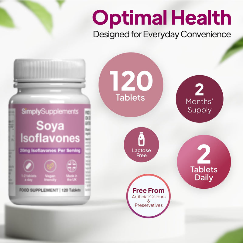 SOYA Isoflavones | Supports Hormonal Balance with Vitamin B6 | Potent Daily Formula | Vegan and Vegetarian Friendly | 120 Tablets = 2 Months’ Supply | Manufactured in The UK Unflavoured 1 count (Pack of 120)