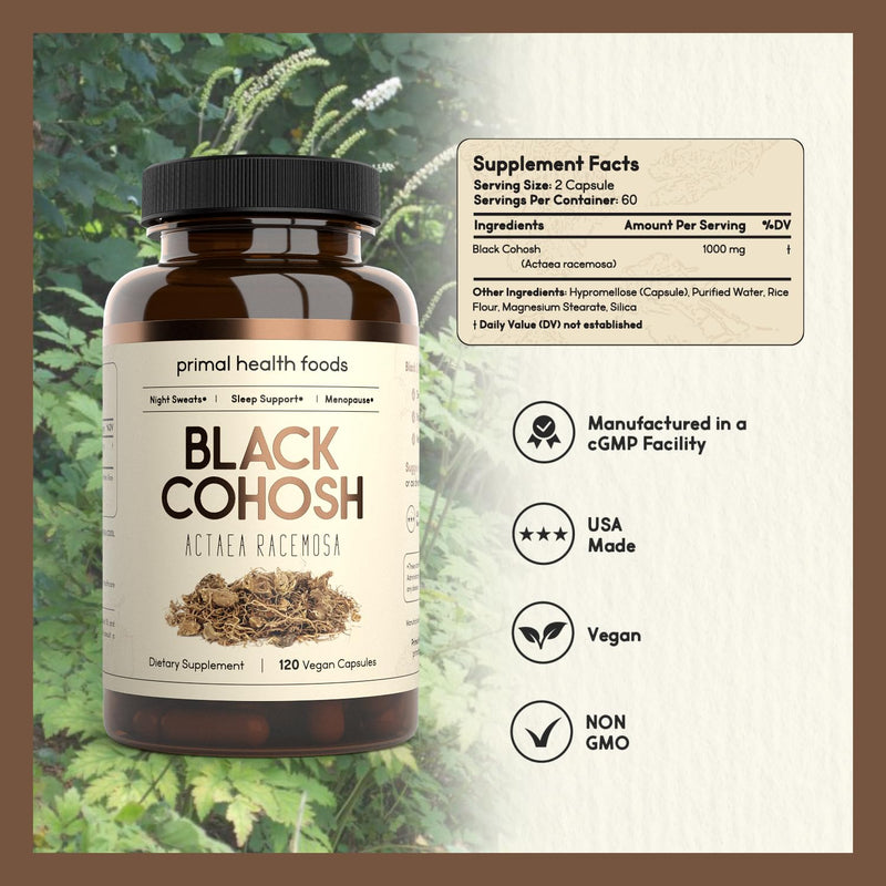 [Australia] - Organic Black Cohosh 1000 mg 60 Servings | Menopause, Night Sweats and Sleep Support | Vegetarian, Organic, Non-GMO & Gluten Free 