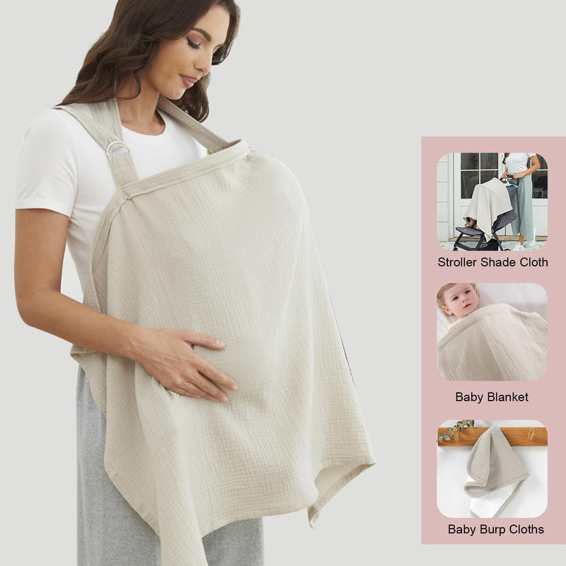 [Australia] - Muslin Nursing Cover for Breastfeeding, Breathable 100% Cotton Privacy Nursing Covers with Rigid Hoop for Mother Nursing Apron, Include Burp Cloths, Soft Arch Neckline Nursing Apron (Gray) Gray 