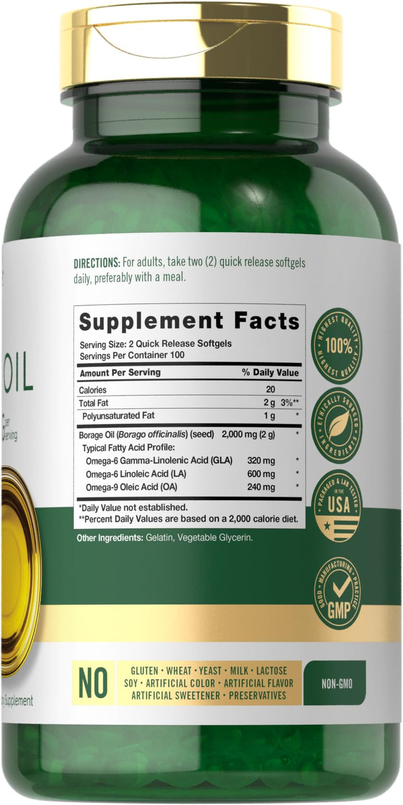 [Australia] - Carlyle Borage Oil Capsules | 2000mg | 200 Softgels | 320mg of GLA | Cold Pressed Seed Oil Supplement | Hexane Free | Non-GMO & Gluten Free 