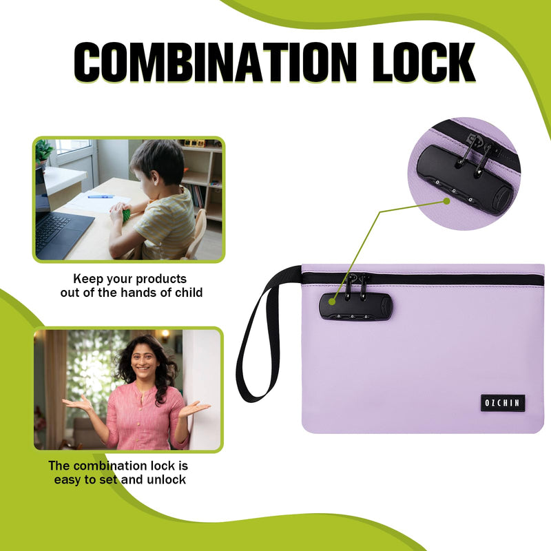 [Australia] - OZCHIN Storage Bag with Combination Lock, Carbon Lining Locking Bag Waterproof Lockable Case Great Gift for Mother's Day Light Purple 