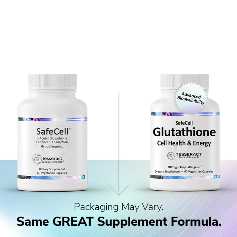 Tesseract SafeCell S-Acetyl Glutathione Supplement, 300mg, Healthy Aging, Cellular Support, Powerful Antioxidant; Hypoallergenic, Vegan, Patented Delivery; Bioavailability; 60 Vegetarian Capsules