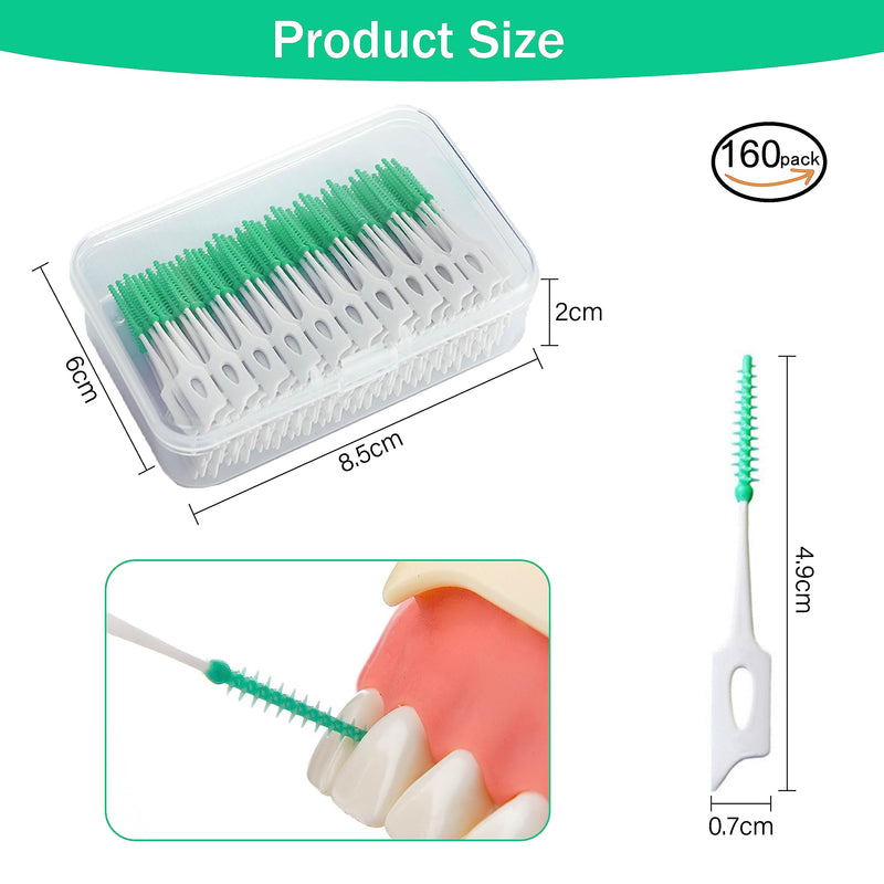 Ndzefan160PCS Portable Soft Silica Gel Toothpick Dental Floss Picks Soft Original Suitable for Oral Care of Adults and Children Soft,Toothpick Brushes Teeth Cleaning Tool (Green) Green