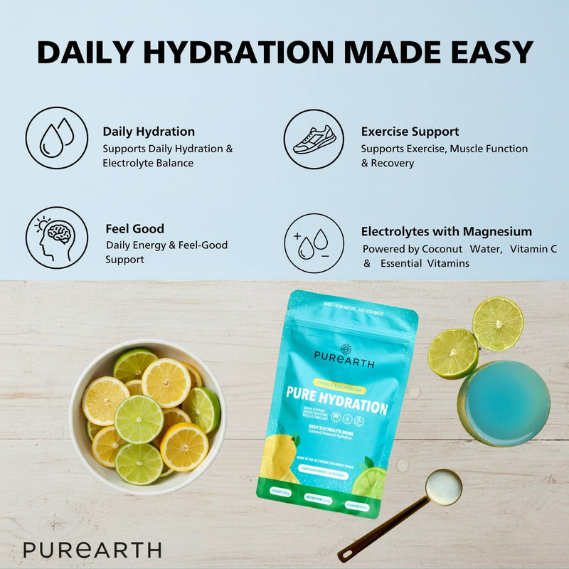 Purearth Electrolyte Hydration Drink – Citrus & Blue Spirulina 180g | Sugar Free Electrolyte Powder with Magnesium & Coconut Water | for Energy, Recovery & Muscle Function | 30 Servings