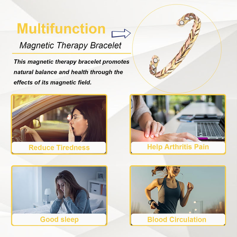 [Australia] - Copper Bracelet for Women & Copper Ring, Set Pure Copper Adjustable Braid Bracelet with Magnets, Mother's Day Jewelry Presents(1004 0169R) 