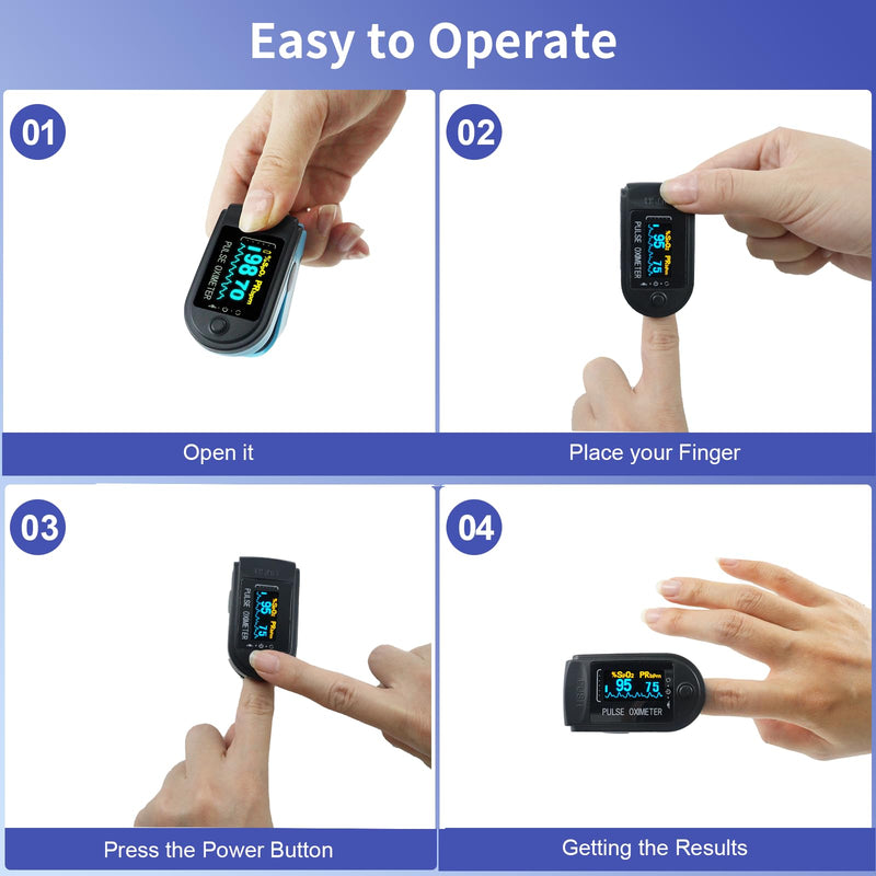 Two-Toned Athletic and Aviation Pulse Oximeter SpO2, Pulse Oximeter Fingertip and PR Value Waveform Blood Oxygen Neck/Wrist/Fingertips(Black-blue)