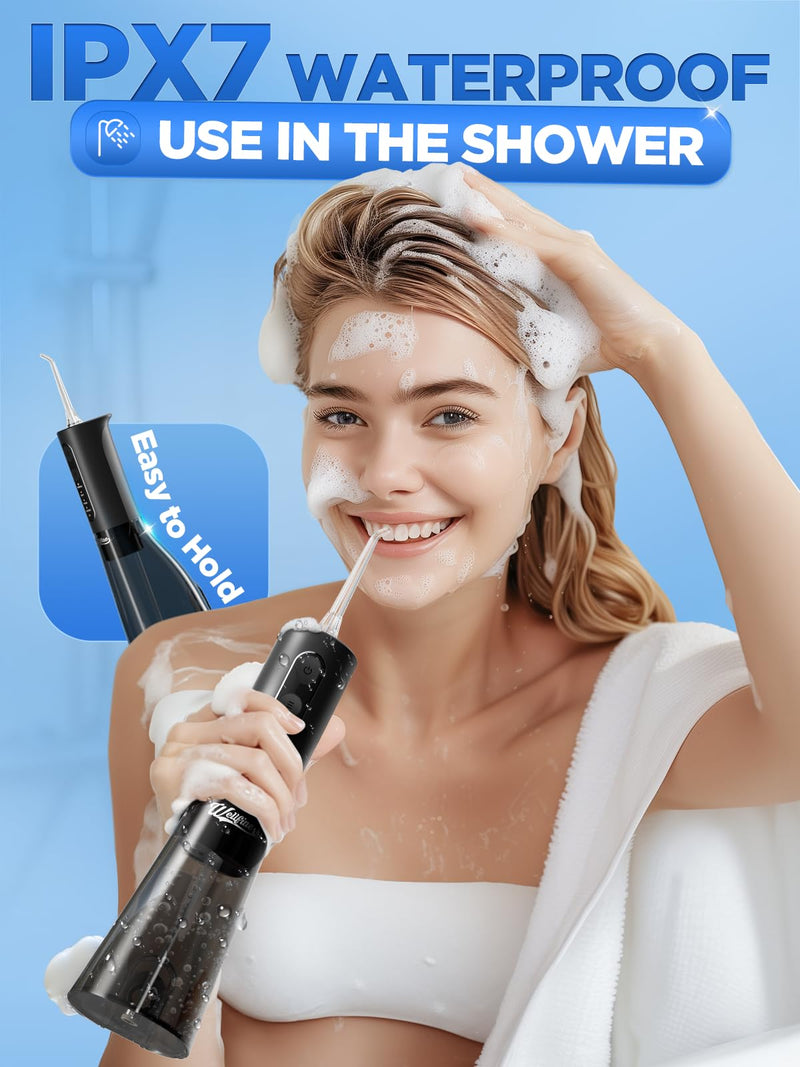 [Australia] - Water Dental Flosser Teeth Pick - 4 Modes Cordless Oral Irrigator 300ML Portable and Rechargeable IPX7 Waterproof Powerful Battery Life Water Dental Piks for Cleaning for Home Travel Black 