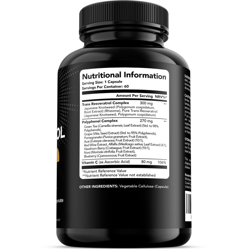 Trans Resveratrol Supplement 650mg | UK Made | 60 Capsules, 2 Month Supply | Antioxidant, Anti-Aging, Immune, Joint Support | Grape Skin, Pomegranate, Vitamin C | Rich in Polyphenols