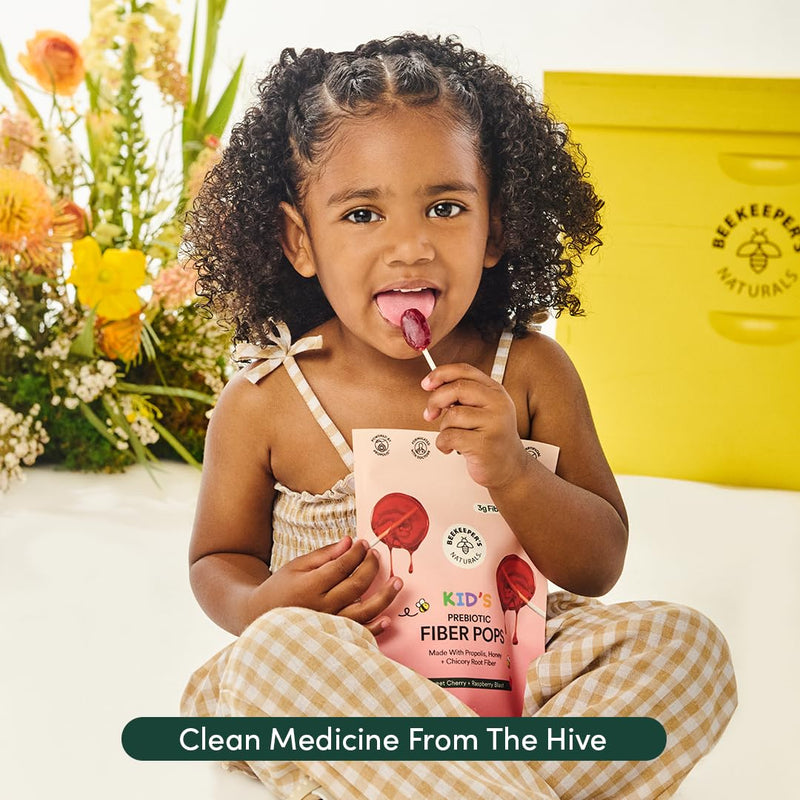 [Australia] - Kids Prebiotic Fiber Lollipops by Beekeeper's Naturals - Doctor Formulated Fiber Supplement, Supports Digestive Regularity, 3g of Fiber & Honey, Raspberry Blast & Sweet Cherry Variety Pack, 15 ct 