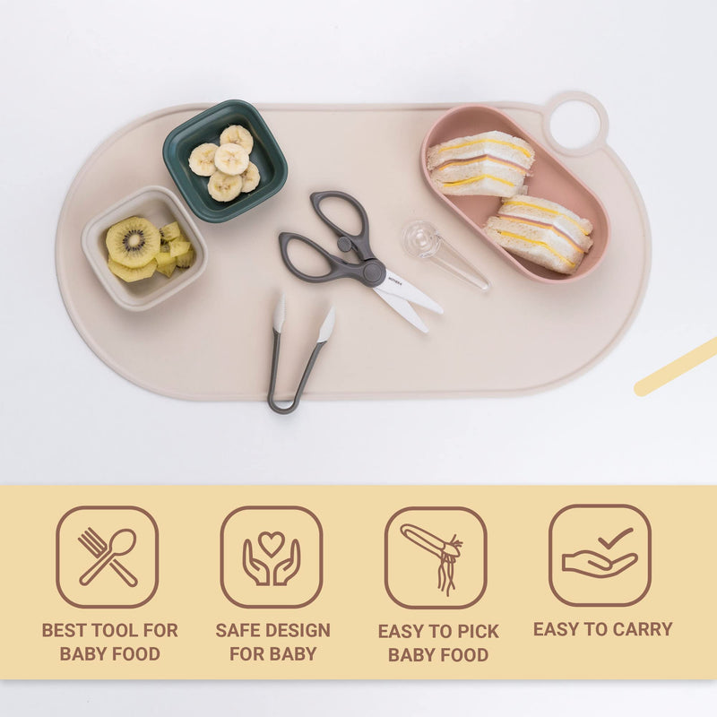 [Australia] - MOTHER-K Portable Ceramic Scissors with Tongs Set, Ceramic Scissors for Baby Food with Protective Blade Cover and Portable Case, Safety Lock (GREY) 