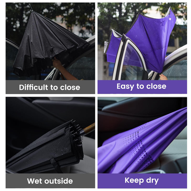 G4Free 54 Inch Large Windproof Umbrella Auto Open Classic Wooden J Handle 62 Inch Large Inverted Reverse Umbrella with C-Shaped Handle for Men Women