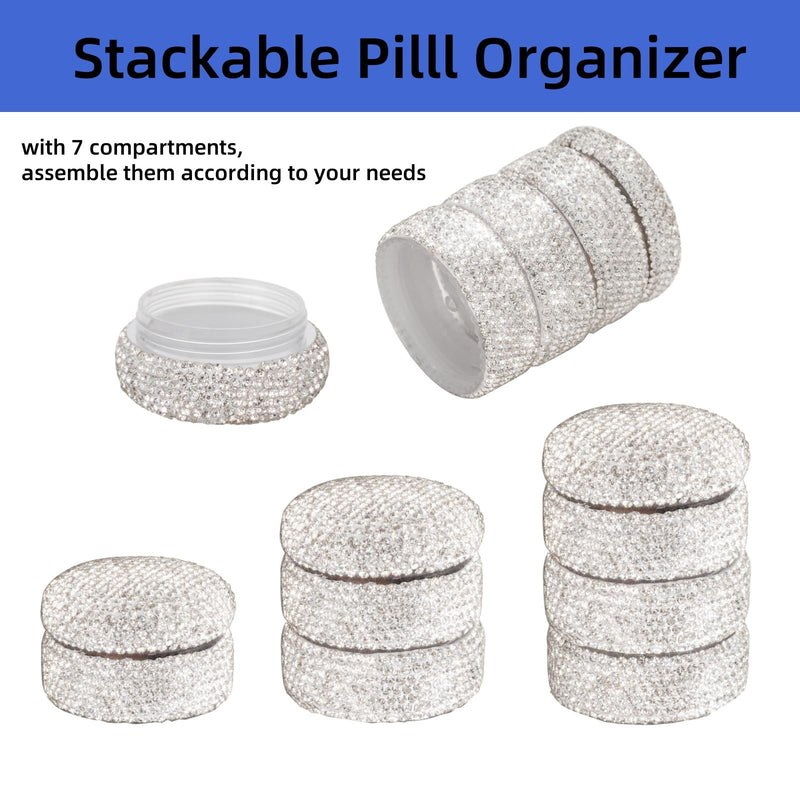Pill Organizer Travel Medicine Supplement Organizer Weekly Pill Box 7 Day Daily Vitamin Cases Portable Stackable Pill Caddy for Women(Purple) Purple