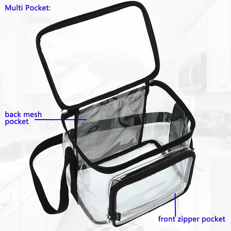 [Australia] - FlowFly Clear Lunch Bag Adult Large Heavy Duty Transparent Stadium Approved Lunch Box for Women and Men with Adjustable Shoulder Strap, Front Zipper Pocket, Clear 