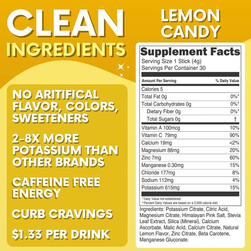 Electrolytes Powder Packets – Lemonade Sugar Free Hydration Drink Mix 30 ct | Refreshing Flavor Makes Water Easy to Drink – Daily Water Enhancer for Everyday Life, Sports, Exercise, Travel & Outdoors 30 Sticks (Pack of 1)