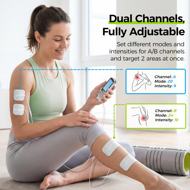 AUVON 24 Modes Dual Channel TENS Unit Muscle Stimulator for Pain Relief | TENS Machine with 40 Intensities for Drug-Free Gradual Neck, Back, Sciatica Relief, Electronic Pulse Massager, 12 TENS Pads