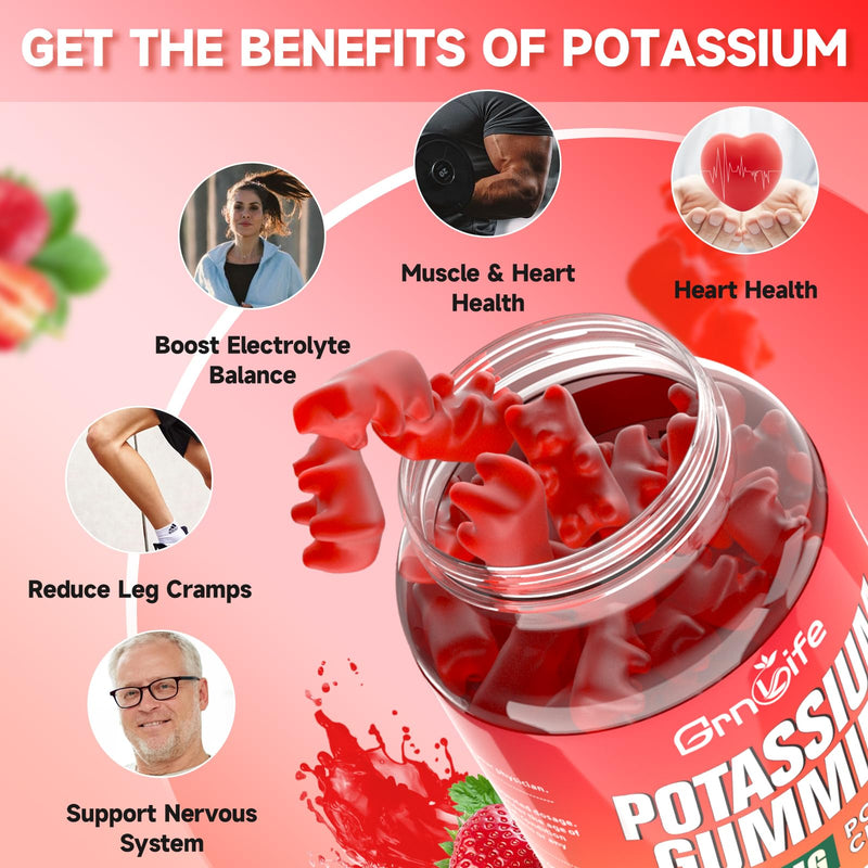 [Australia] - 2 Pack Potassium Gummies for Adults, Potassium Chloride Gummies 1200mg Support Leg Cramps & Electrolyte Balance, Strawberry Flavor 120 Count 120 Count (Pack of 1) 