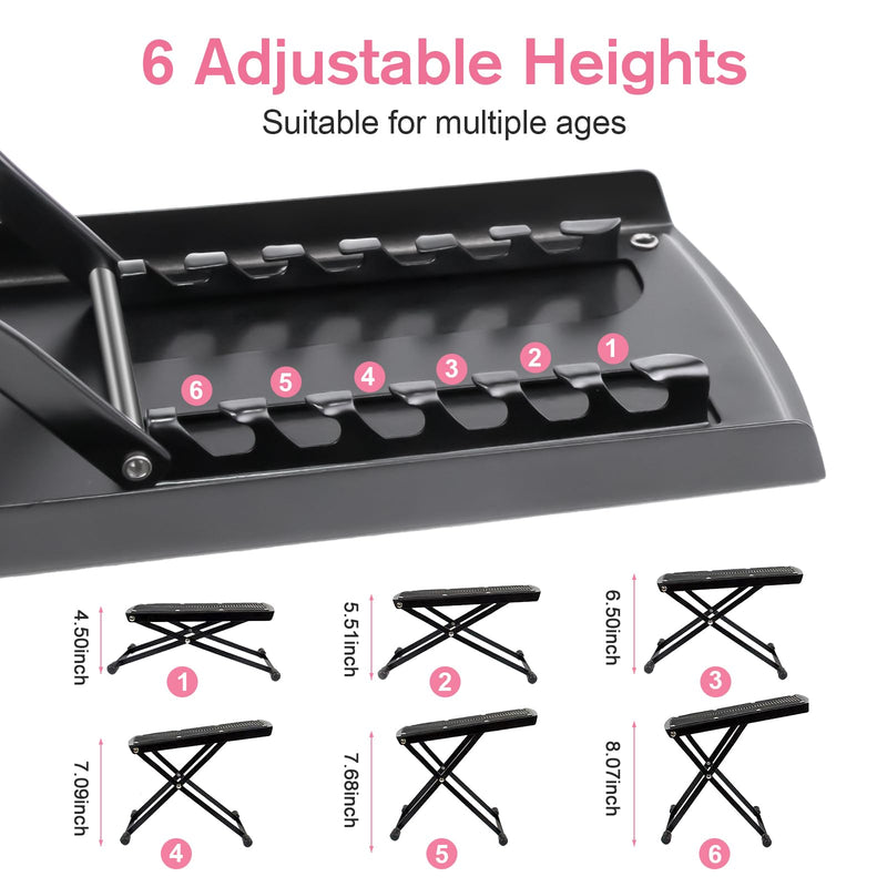 [Australia] - Subay Pedicure Foot Rest, 6 Heights Adjustable Foot Stand for Pedicure, Foldable Non-Slip Pedicure Stand for Easy At Home Pedicures, No More Bending or Stretching Pedicure Stool Tool for Home Foot Spa Black 
