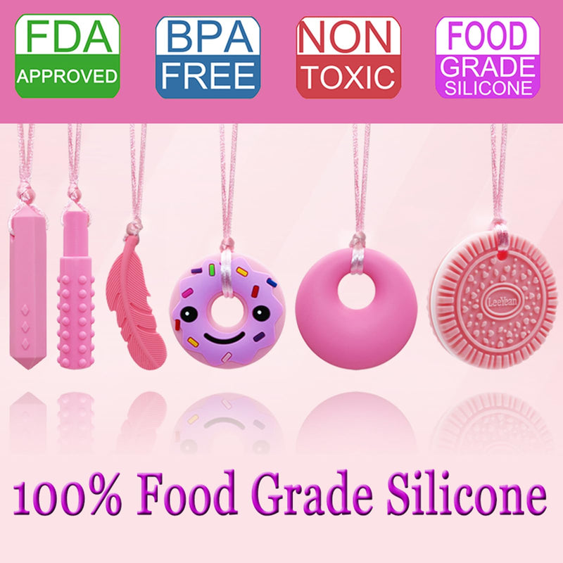 [Australia] - Chew Necklaces for Sensory Kids, Silicone Chewy Necklace for Children with Autism, ADHD, SPD, Chewing, Oral Motor Therapy Sensory Toys Pink 6PCS 