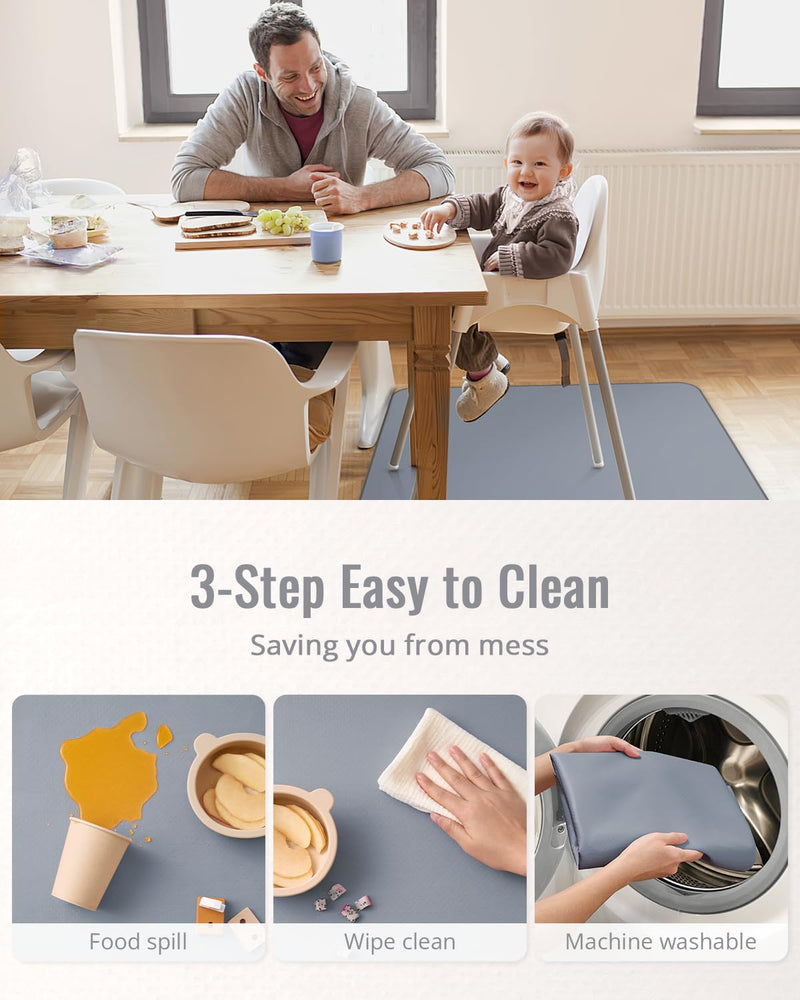 [Australia] - Blissful Diary Baby Splat Mat for Under High Chair, 50.4 x 50.4 Inch Wipeable Splash Mat, Waterproof and Washable, Anti-Slip Floor Protector, Gray 