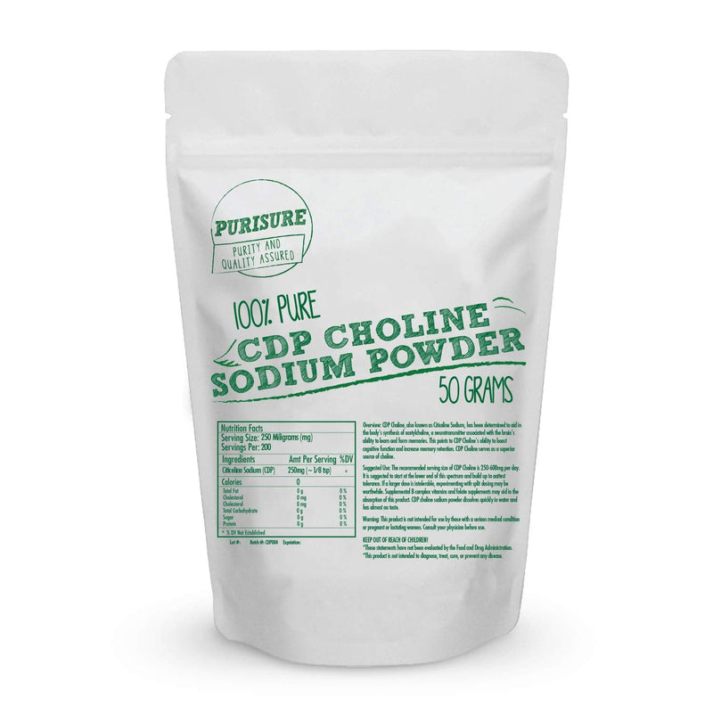 [Australia] - CDP Choline Powder, 50g, CDP Choline Supplements That Support Attention, Focus, and Energy, Citicoline Powder for Cognitive Function, Increases Motivation and Productivity, 200 Servings 200 Servings (Pack of 1) 