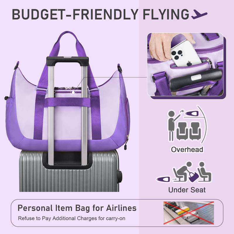 WOOMADA Gym Bag for Women with Yoga Mat Holder, Yoga Duffle Bag with Shoe Compartment, Multi-Purpose Travel, Workout, Dance, Sports Bag(Purple)