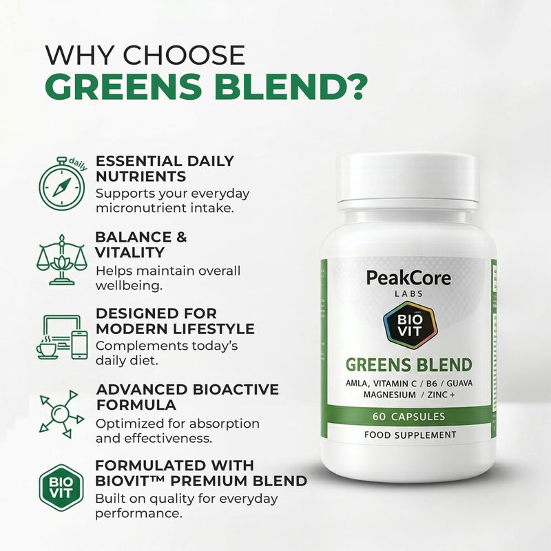 Greens Blend | Premium BioVit® Formula | 100% Natural Vitamins & Minerals | Plant-Based Ingredients, Greens & Essential Nutrients | Daily Nutritional Support | 60 Capsules