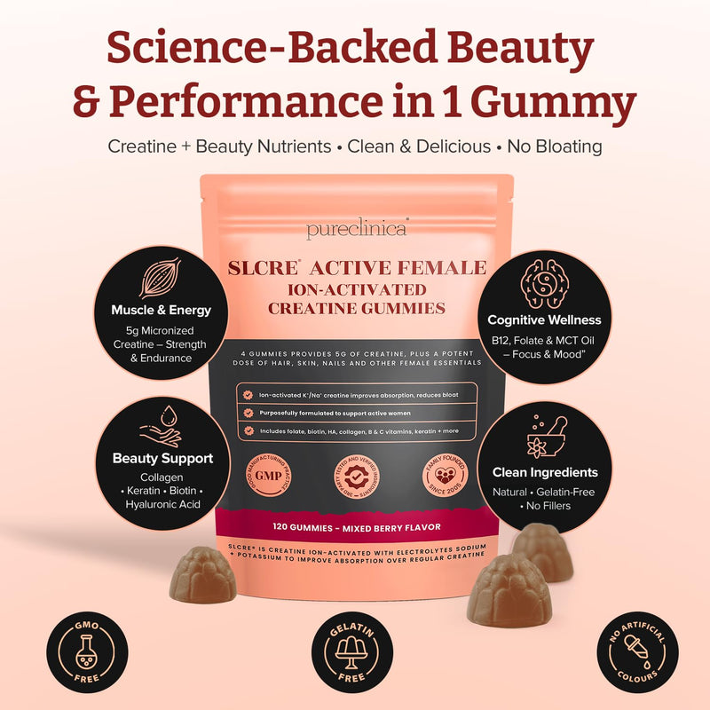 SLCre® Creatine Gummies for Women x 120 Gummies – 5g Micronized Creatine per Serving with Collagen, Keratin, Hyaluronic Acid, Biotin & Vitamin C – Hair, Skin & Wellness Support – Enhanced Absorption 120 count (Pack of 1)