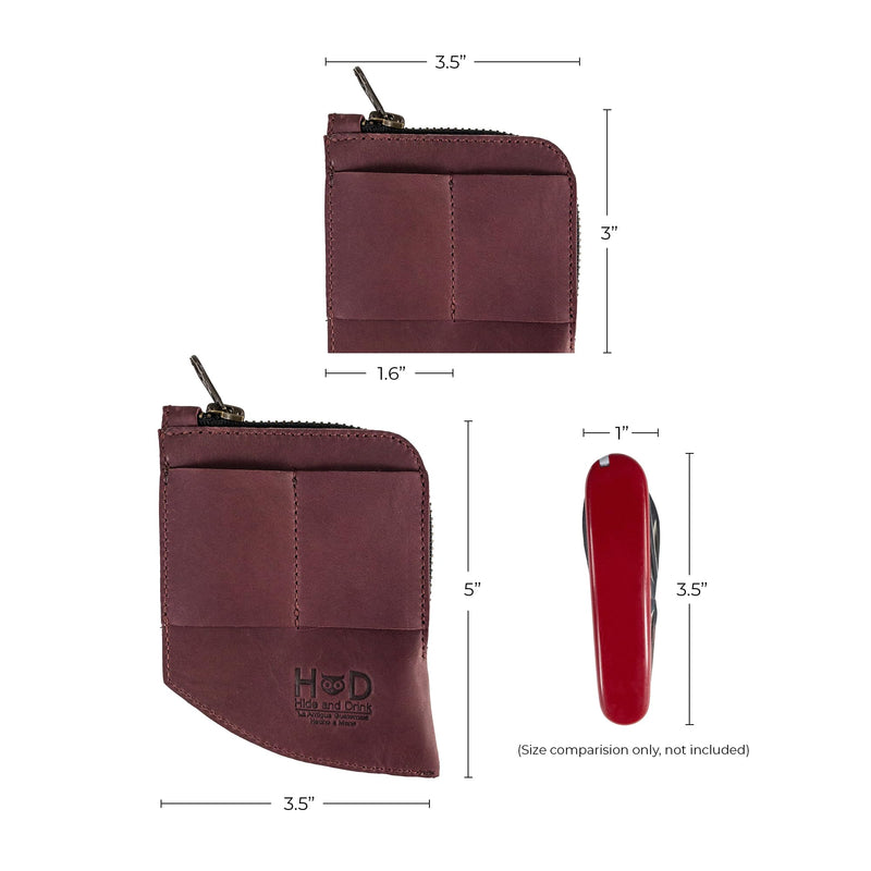Hide & Drink, EDC Pocket Wallet, Curved Cash Organizer, Slim Front Card Holder, Money Clip, Full Grain Leather, Handmade Travel Accessories Sangria