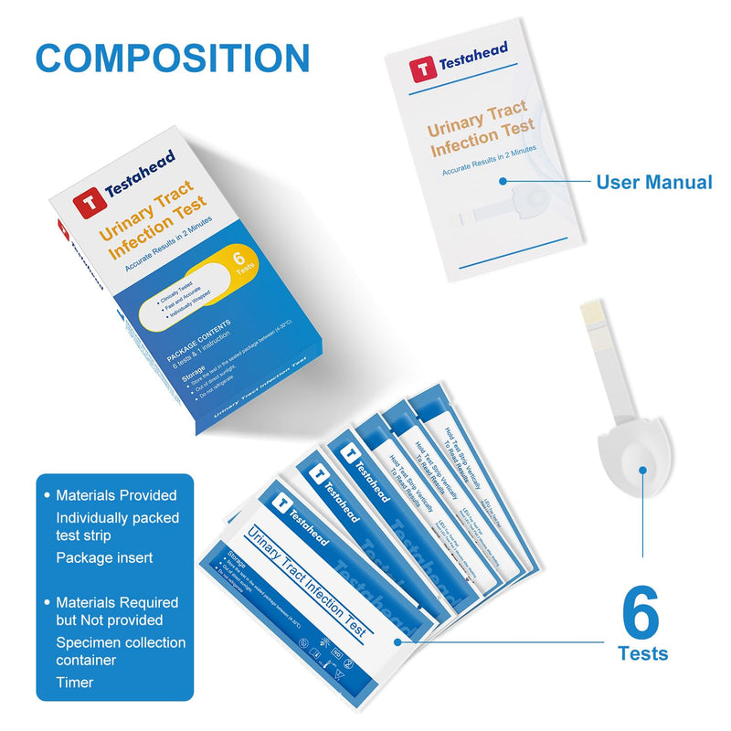 [Australia] - UTI Test Strips (6 Pack) | Detect Leukocytes, Nitrites & Blood in Urine | 99% Accurate Results in 2 Min | Discreet & Easy Home Use 