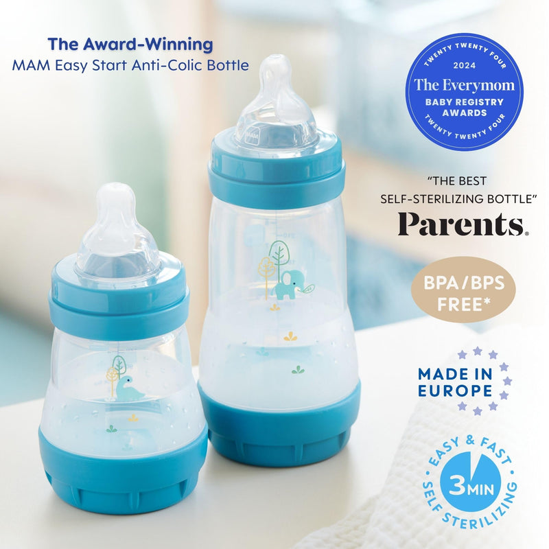 [Australia] - MAM Easy Start Anti-Colic Baby Bottle 9 oz, Medium Flow, Breastfeeding-Like Silicone Nipple Bottle, Reduces Colic, Gas, & Reflux, Easy-to-Clean, BPA-Free, Vented Baby Bottles for Newborns, 2+ Months 2 Count (Pack of 1) Cotton 