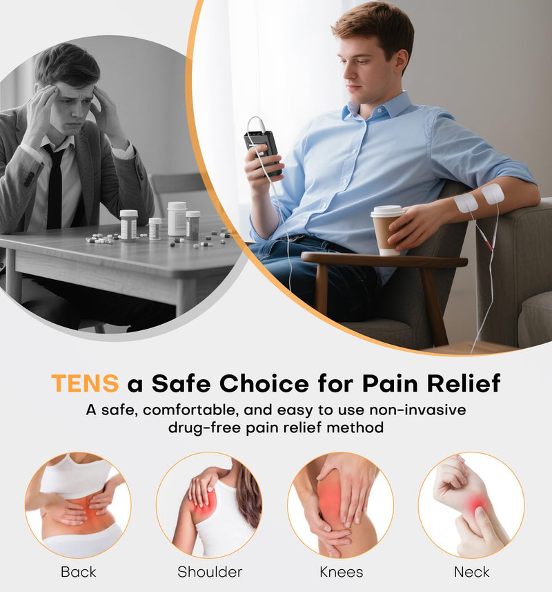 TENS EMS Muscle Stimulator Unit, FDA Cleared 48 Modes 4 Outputs with 16 Electrode Pads (2"x2") for Pain Relief in Shoulder, Neck, Back & Sciatica, Electronic Pulse Massager for Physical Therapy