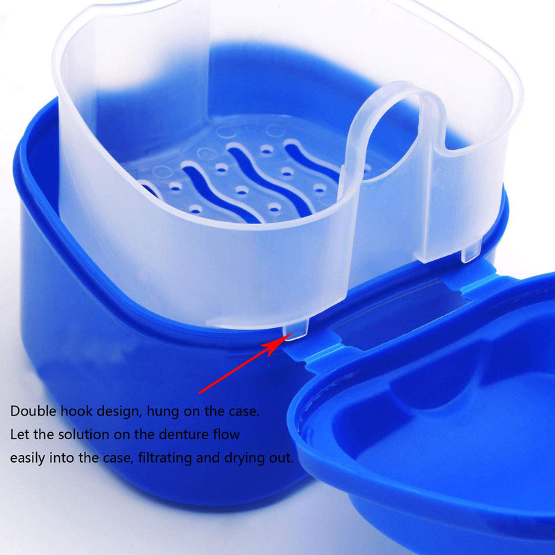 [Australia] - 2 Pack Colors Denture Bath Case Cup Box Holder Storage Soak Container with Strainer Basket for Travel Cleaning (Light Blue and Blue) 2 Pack 