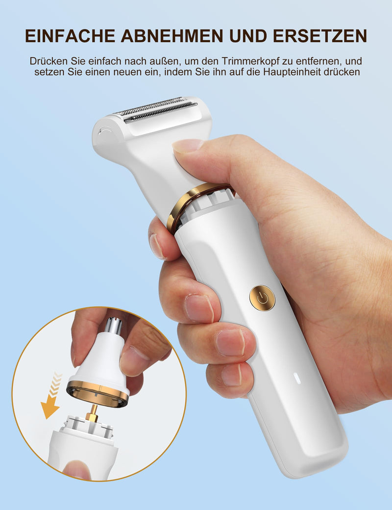[Australia] - Women's razor, 3-in-1 intimate razor for women for legs, arms, armpits and bikini area, rechargeable with USB charging station, waterproof for wet and dry use, women's electric razor, white 