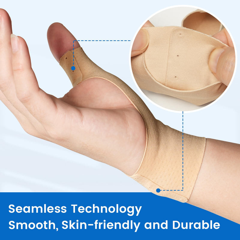 VELPEAU Thumb and Wrist Compression Sleeve for Tendonitis (Pack of 2), Seamless Technology, Gloves Wraps for Arthritis Pain Relief for Women & Men, Splint Liner, Fits Both Hands (Khaki, Long Version, M) Medium Long Version-Khaki