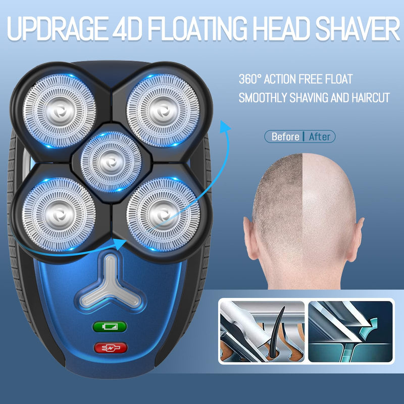 [Australia] - Head Shavers for Bald Men: 5-in-1 Electric Razor -Cordless Rechargeable Wet/Dry Body Hair Shaver IPX6 Waterproof Shaving Grooming Kit for Balder (Blue) (Blue) 
