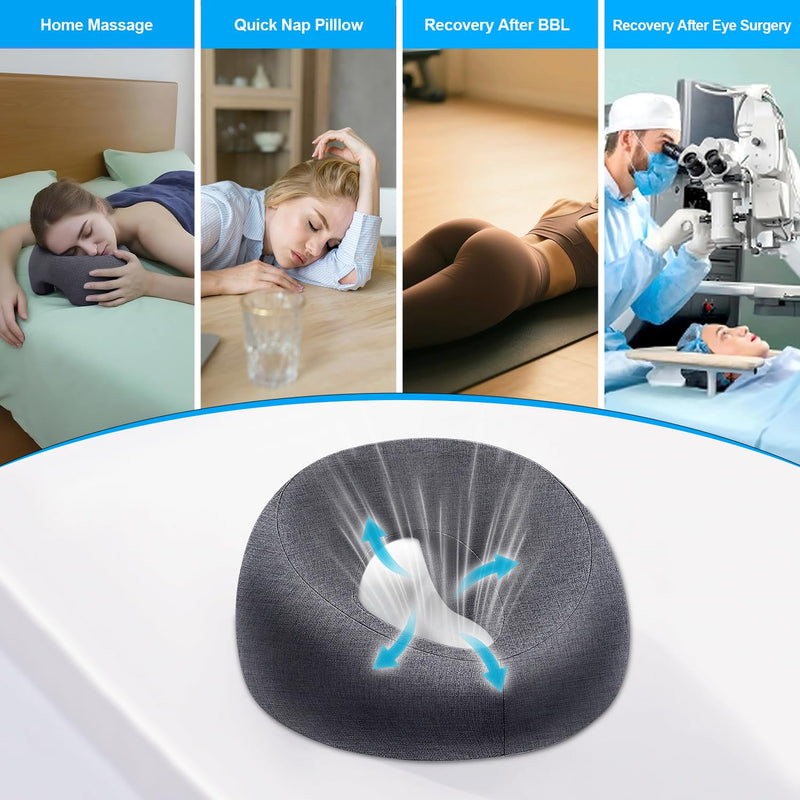 Face Down Pillows for Massage Table, Massage Headrest for Bed, Face Cradle for Spa, BBL Pillow After Surgery Post Eye Surgery Recovery & Vitrectomy Recovery Equipment Removable Cover DarkGrey
