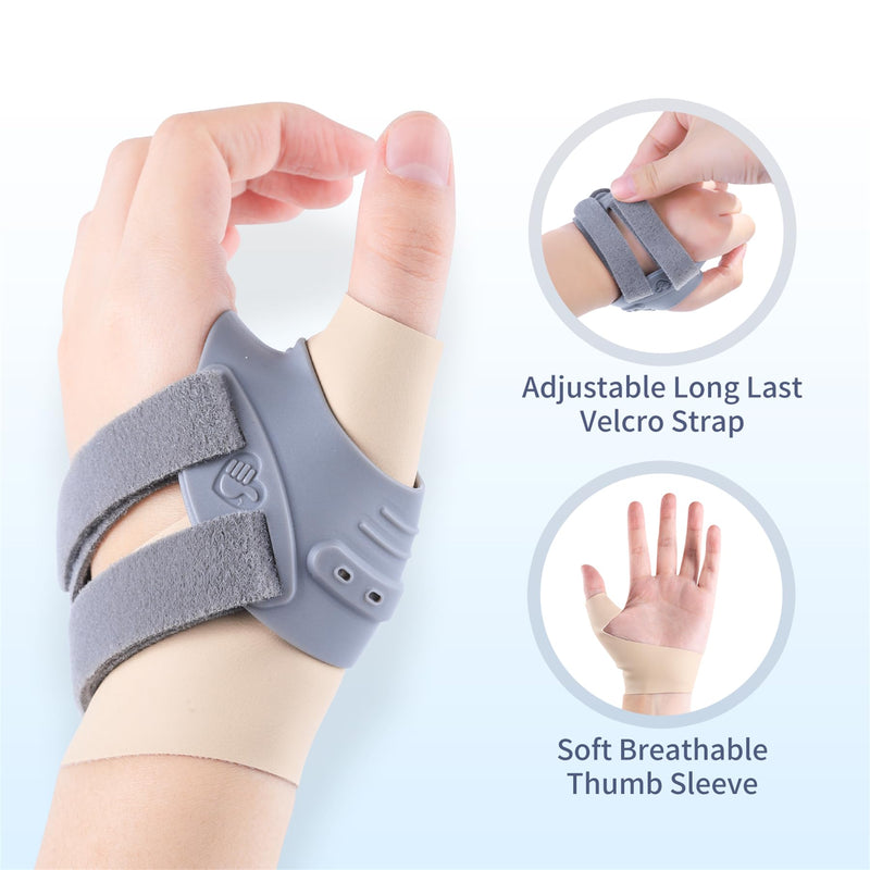 Thumb Brace for Women and Men CMC Thumb Brace, Left Thumb Support for Muscle Strain/Trauma/Tendonitis/Joint Pain/Arthritis,Adjustable Thumb Splint with Thumb Sleeve - Gray, Medium, Left Grey-Left