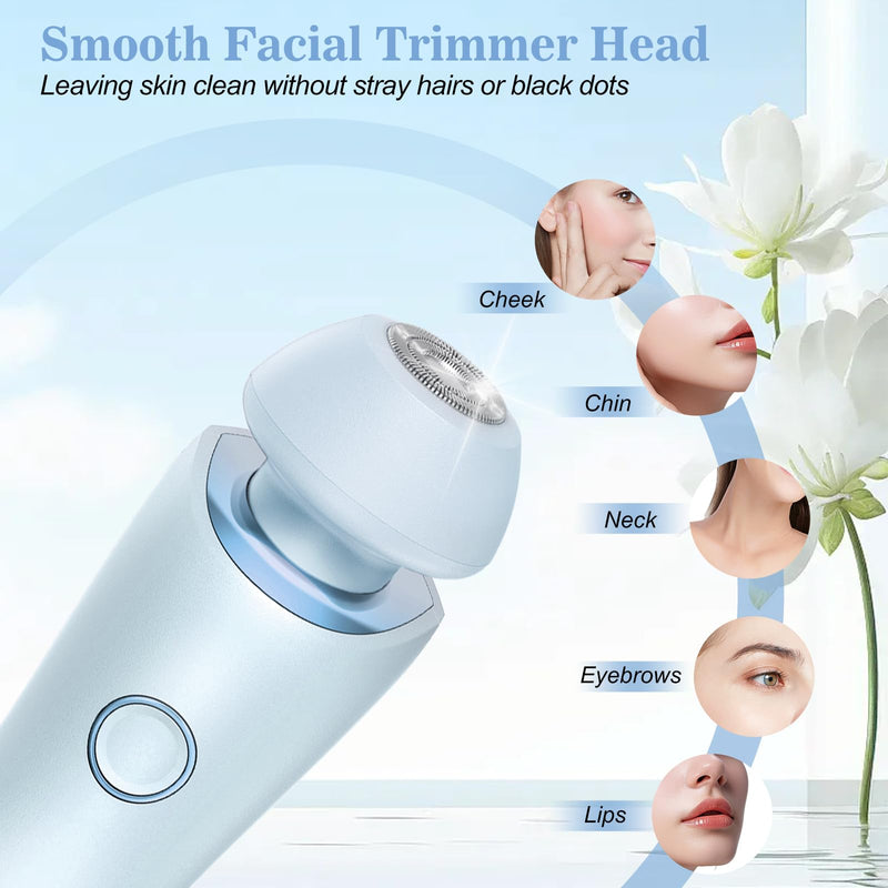 Electric Shaver for Women, 2 in 1 Wet & Dry Bikini Trimmer with 2 Removable Heads, Painless Hair Removal for Bikini, Legs, Underarms, Body (Blue)