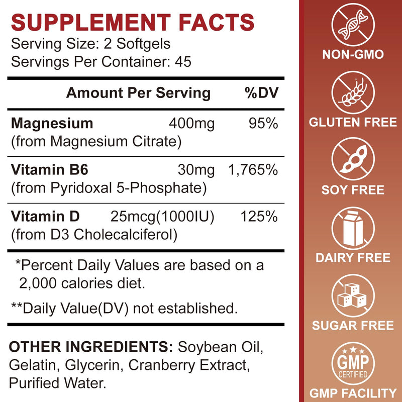 Magnesium Citrate Supplements 400mg for Women & Men, 270 Count | Magnesium Citrate with Vitamin D3, B6 and Cranberry Extract High Absorption for Night Quality, Muscle & Bone, 135 Servings 90 Count (Pack of 3)