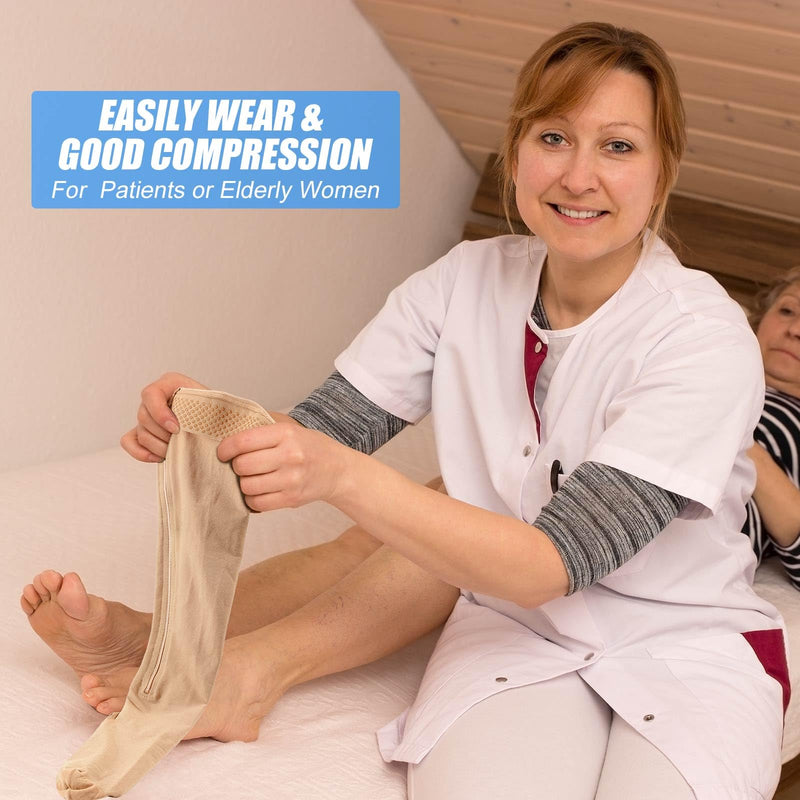 [Australia] - Sosation Thigh High Zipper Compression Socks 20-30 mmHg Zipper Compression Stockings Thigh High for Women Men Swelling Edema XX-Large Beige 