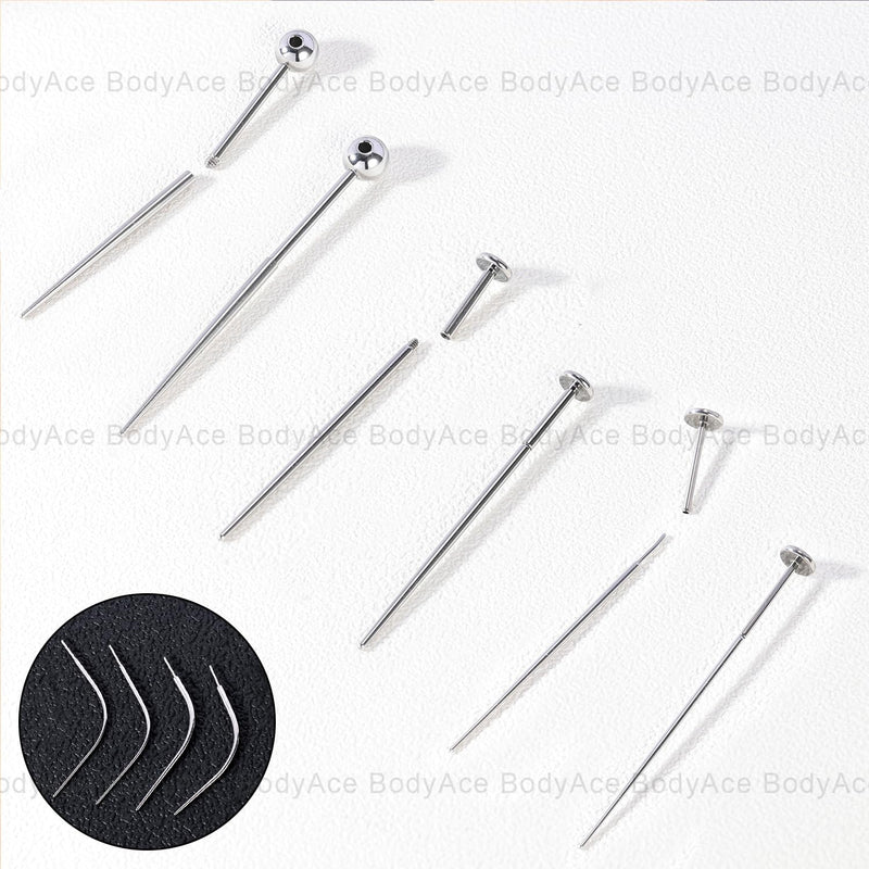 [Australia] - BodyAce 14G 16G 18G 20G Piercing Taper, Stainless Steel Threadless Insertion Pin Screw On Assistant Tool, Curved Body Piercing Stretching Kit for Ear/Nose/Navel/Lip/Eyebrow 16G(1.2mm) Mix 