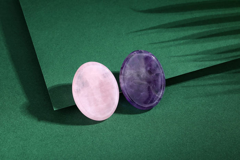 [Australia] - Thumb Worry Stone for Anxiety Healing Crystals Sets 2PCS Amethyst Rose Quartz Hand Carved Stones Gemstone Pocket Natural Stone Meditation Reiki Oval Shaped Palm Stone Therapy 1-amethyst+rose Quartz 