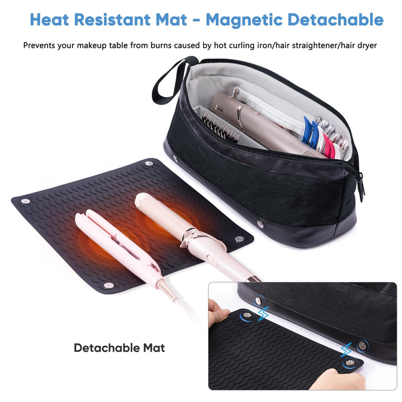 [Australia] - 2IN1 Hair Tools Travel Bag with Removable Heat Resistant Mat Curling Iron Travel Case, Hair Dryer Organizer for Flat Irons, Straighteners and Haircare Accessories, Hot Tools Travel Bag Hair Style B Black 