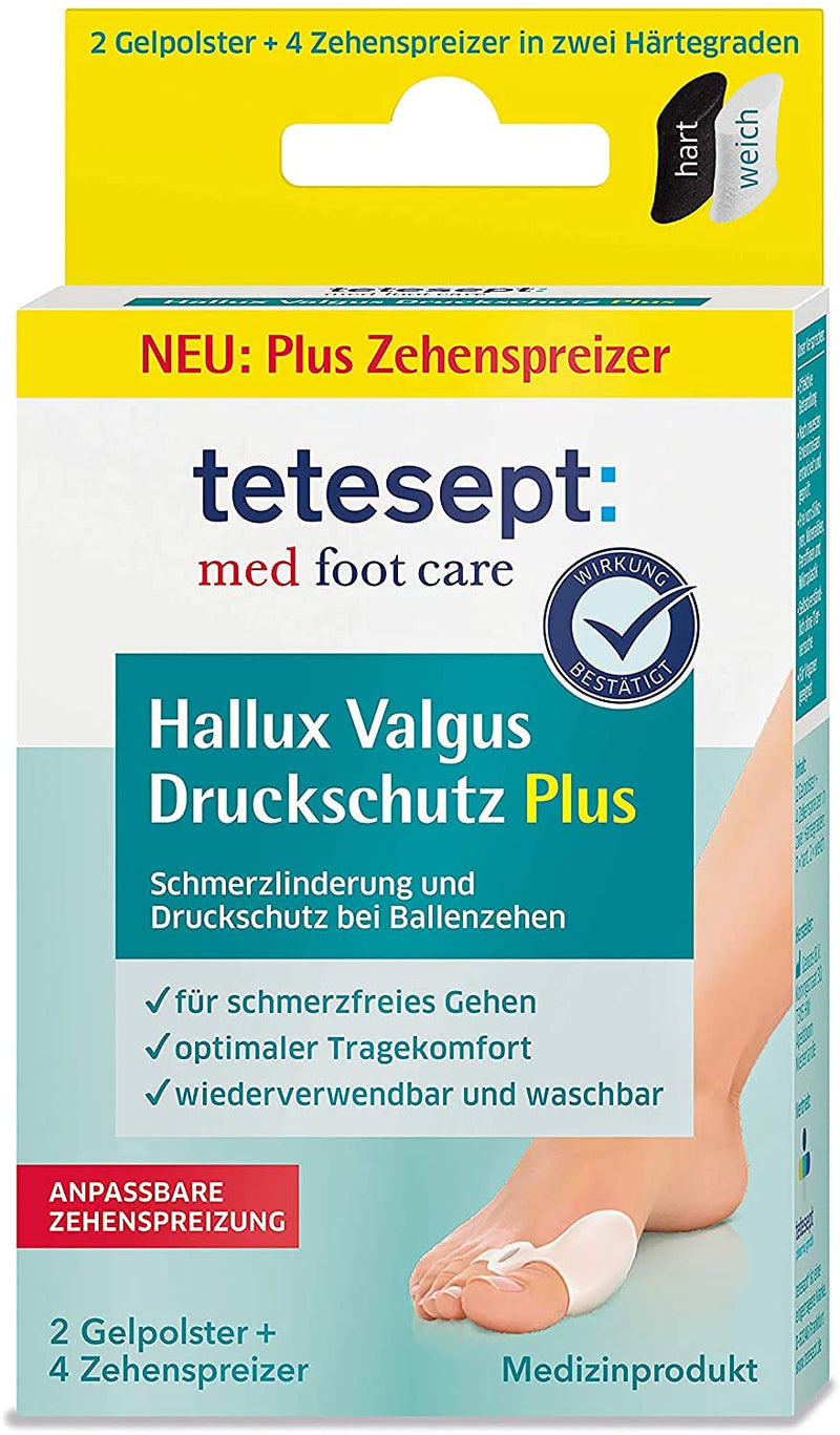 [Australia] - tetesept med foot care Hallux Valgus Pressure Protection Plus - Pain relief and pressure protection for bunions - For pain-free walking - 4 x gel pads + 8 x toe separators (pack of 2) 