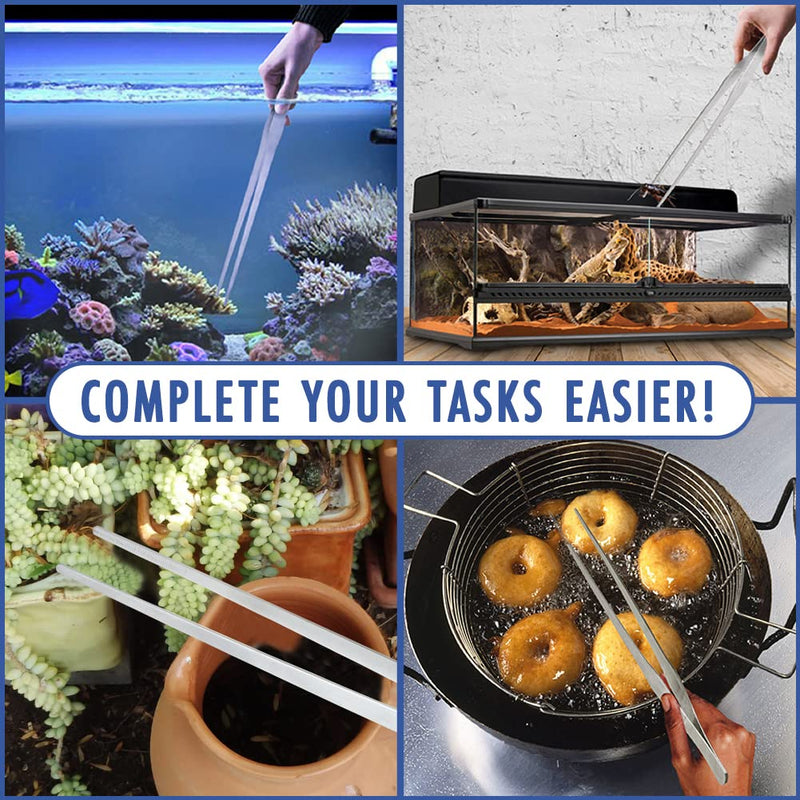 Comfecto 15 Inch Extra Long Tweezers Stainless Steel Straight Serrated Tip, Non Slip Reptile Feeding Tweezer Tongs Tool for Aquarium Aquascaping Cooking Straight Tip - 15"